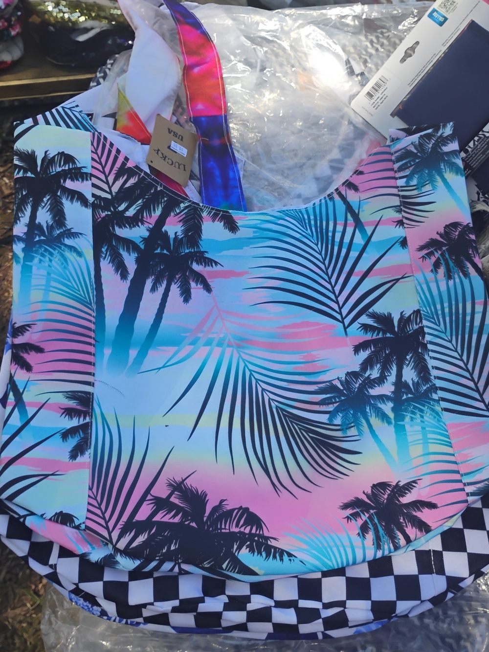 Tropical Palm Print Tote Bag in Sunset Pastels